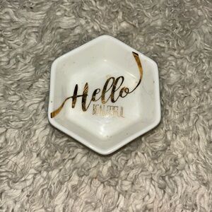 White Hexagonal Trinket Dish with Gold Accents